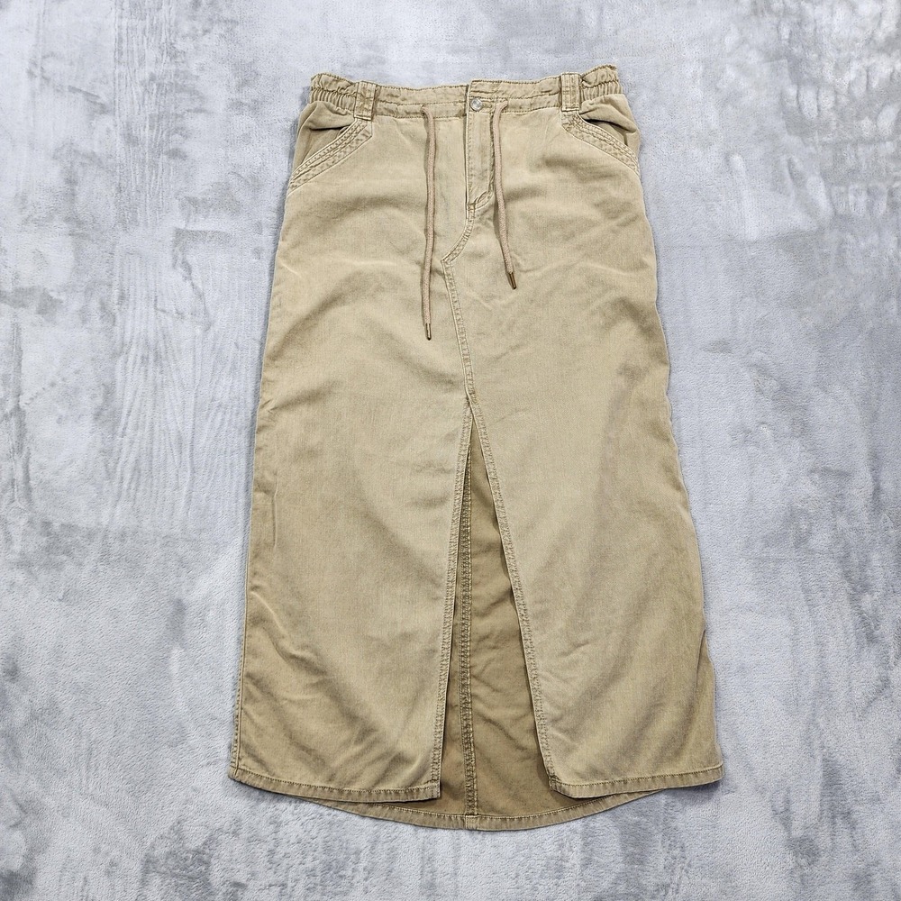 Maurices Skirt Womens 10 Beige Lyocell Cotton Pencil Maxi Front Slit Drawstring